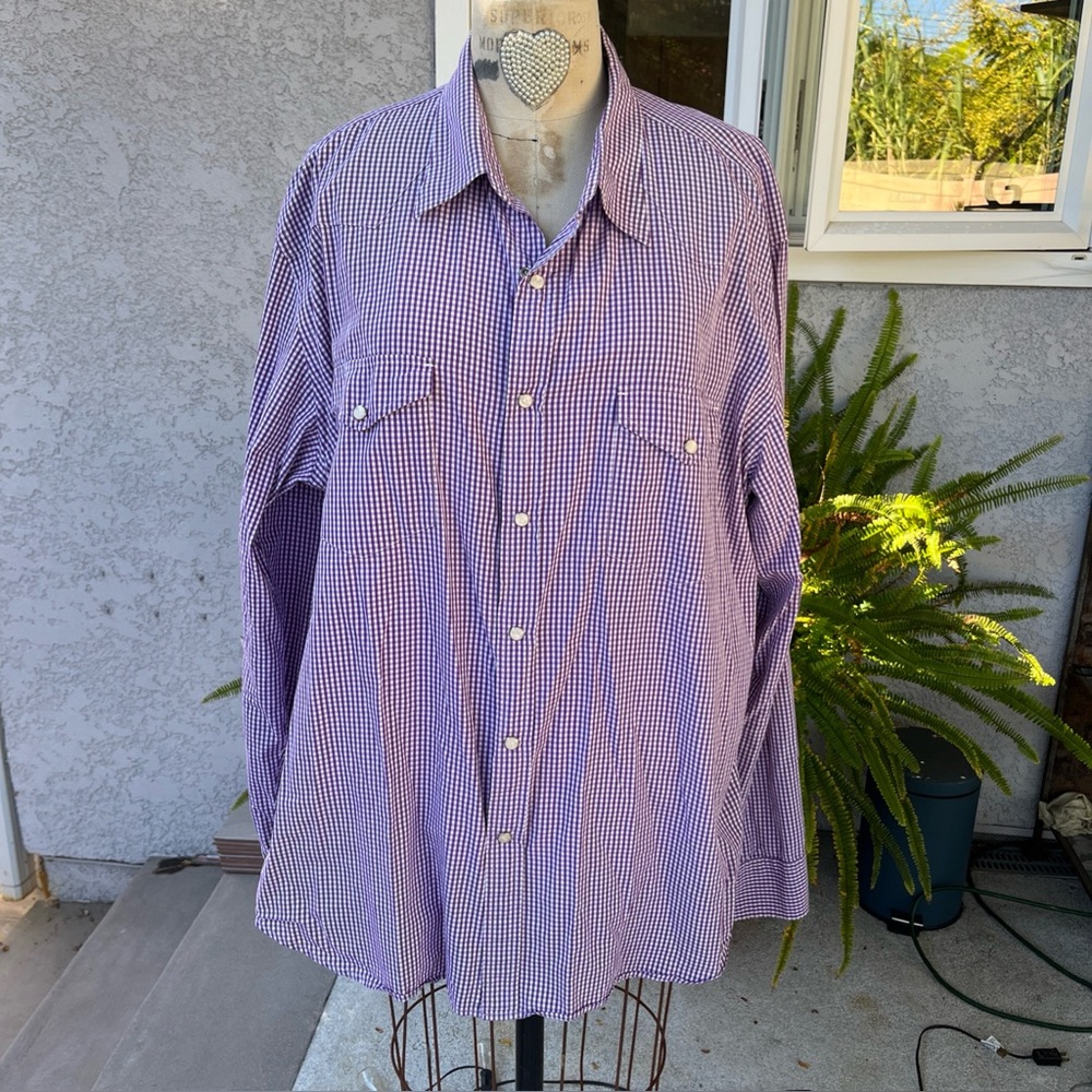 Men’s J.Crew For Scoop XXL 100% Cotton Purple Gingham Snap Closure, Pockets